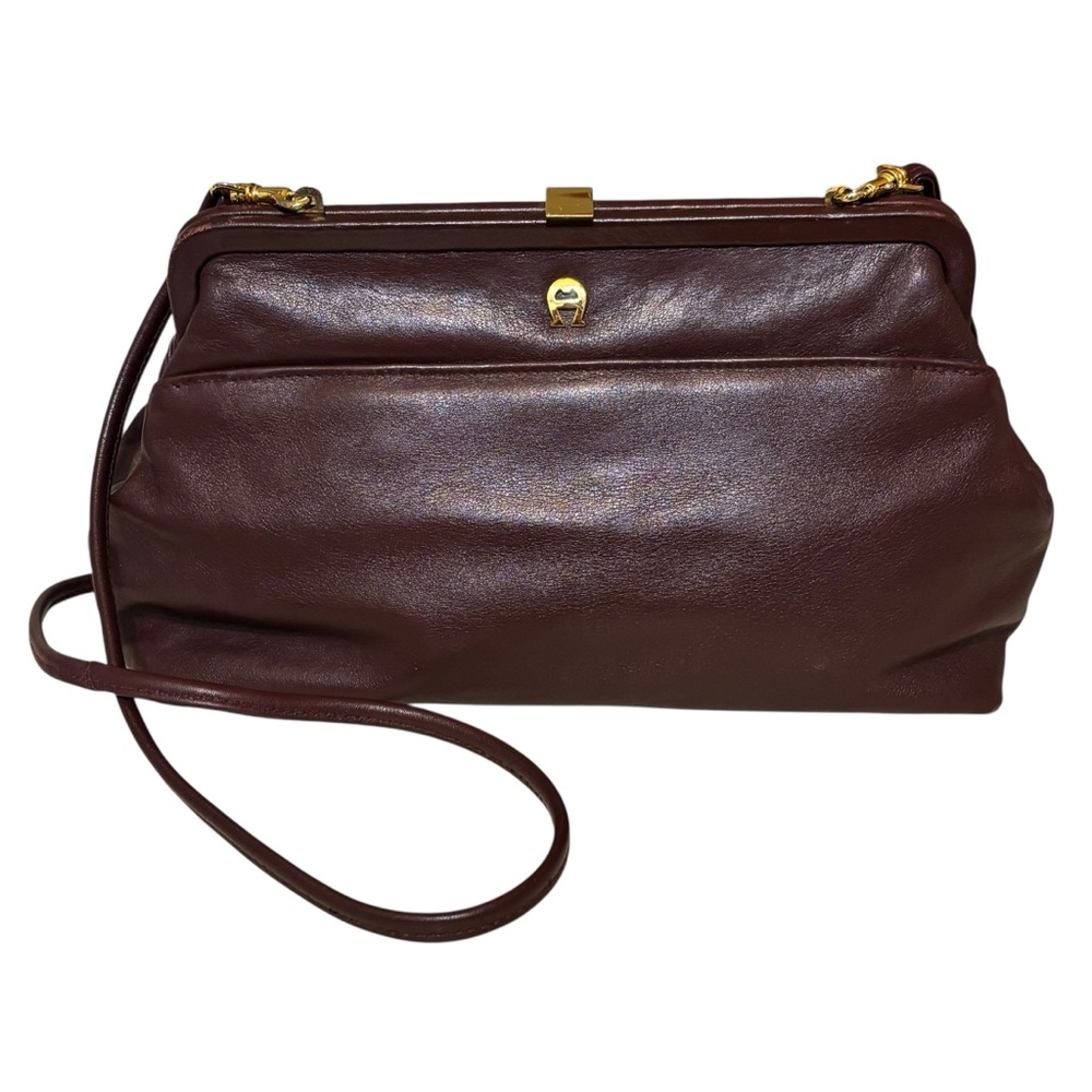 Etienne Aigner vintage purse dark burgundy leather frame convertible clutch